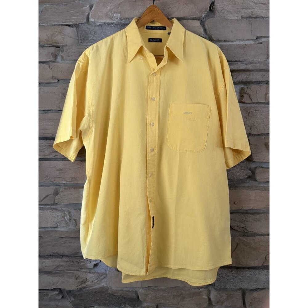 GANT XL Yellow Button Down Shirt 100% Cotton Solid Color Chambray Short Sleeve